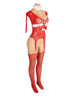 YesX Christmas Fishnet Bodystocking One Size Red