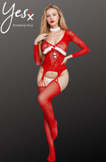 YesX Christmas Fishnet Bodystocking One Size Red