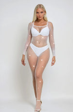 YesX Fishnet Diamante Sparkly Crotchless Bodystocking White