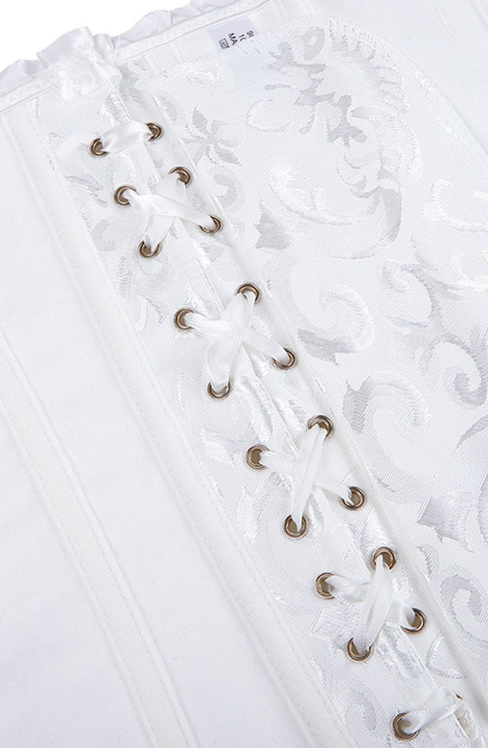 YesX Brocade Corset Satin Trim Lace-Up Back White