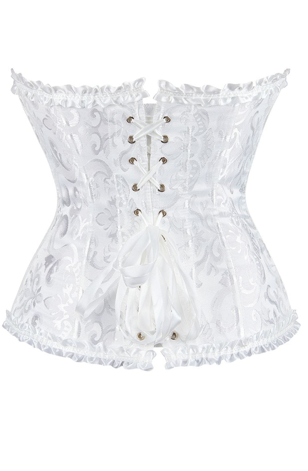 YesX Brocade Corset Satin Trim Lace-Up Back White