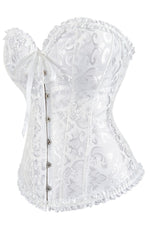YesX Brocade Corset Satin Trim Lace-Up Back White