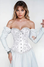 YesX Brocade Corset Satin Trim Lace-Up Back White
