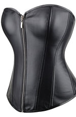 YesX Leather-Look Zip-Up Corset Adjustable Lace-Up Back Up to 4XL Black