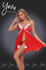 YesX Red/White Festive Christmas Babydoll & Thong Lingerie Set