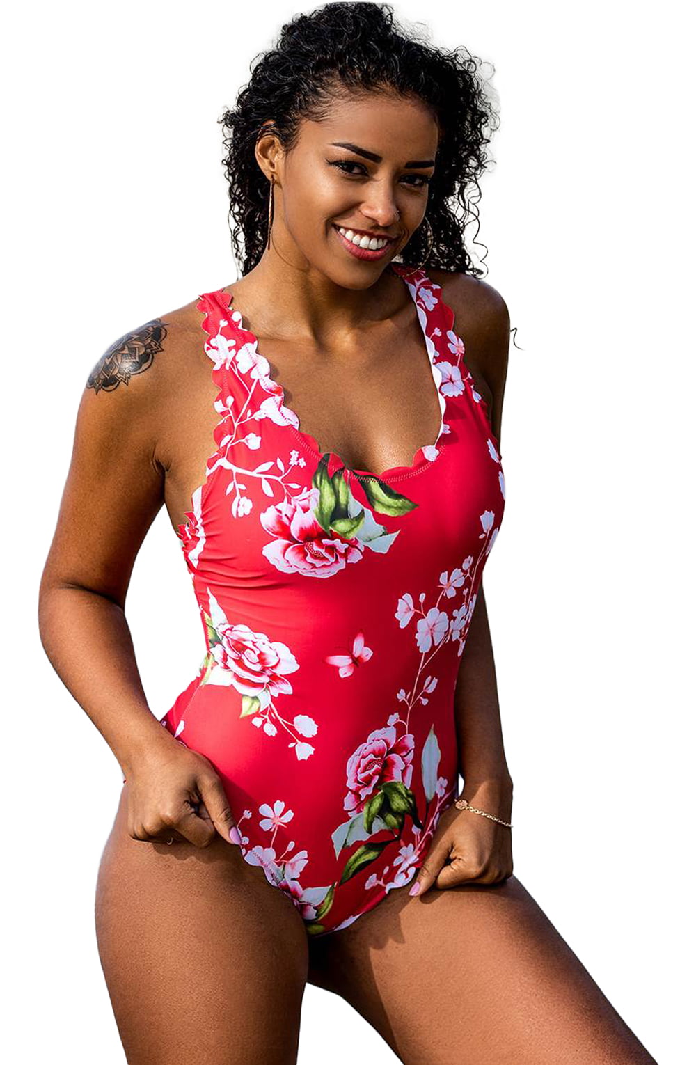 YesX One Piece Swimsuit Pink Floral