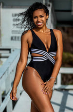 YesX Plunge Cut Out One Piece Swimsuit Black