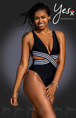 YesX Plunge Cut Out One Piece Swimsuit Black