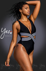 YesX Plunge Cut Out One Piece Swimsuit Black