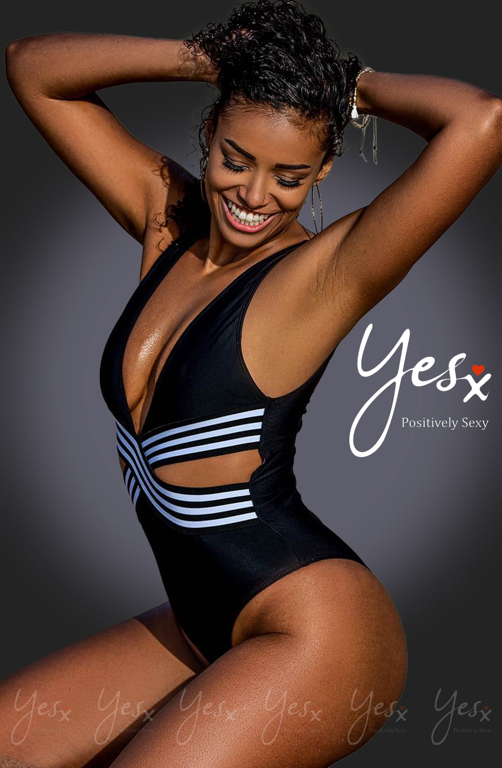YesX Plunge Cut Out One Piece Swimsuit Black