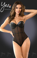 YesX Gold Chain Straps Sheer Bodysuit Black