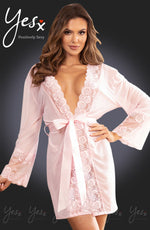 YesX Sheer Lace Trim Satin Belt Dressing Gown Pale Pink