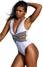 YesX One Piece Cut Out Swimsuit White & Black Detail