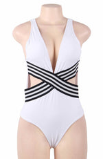 YesX One Piece Cut Out Swimsuit White & Black Detail