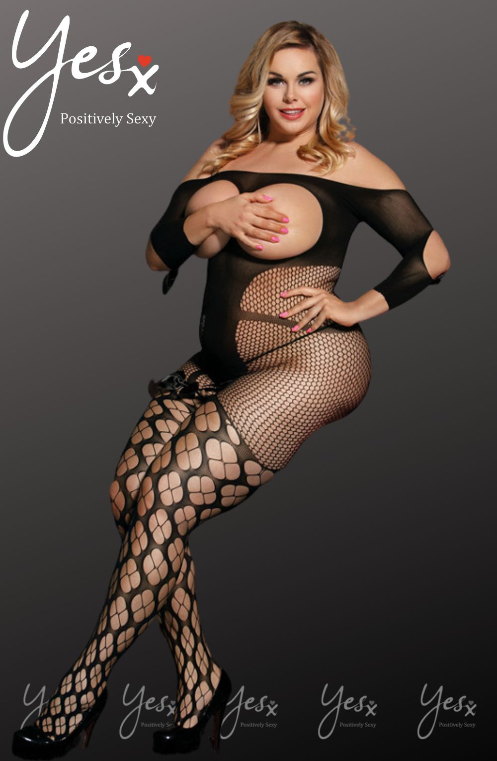 YesX Plus Size Bodystocking up to 5XL Black