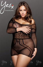 YesX Plus Size Open Back Long Sleeve Bodystocking Dress Black One Size