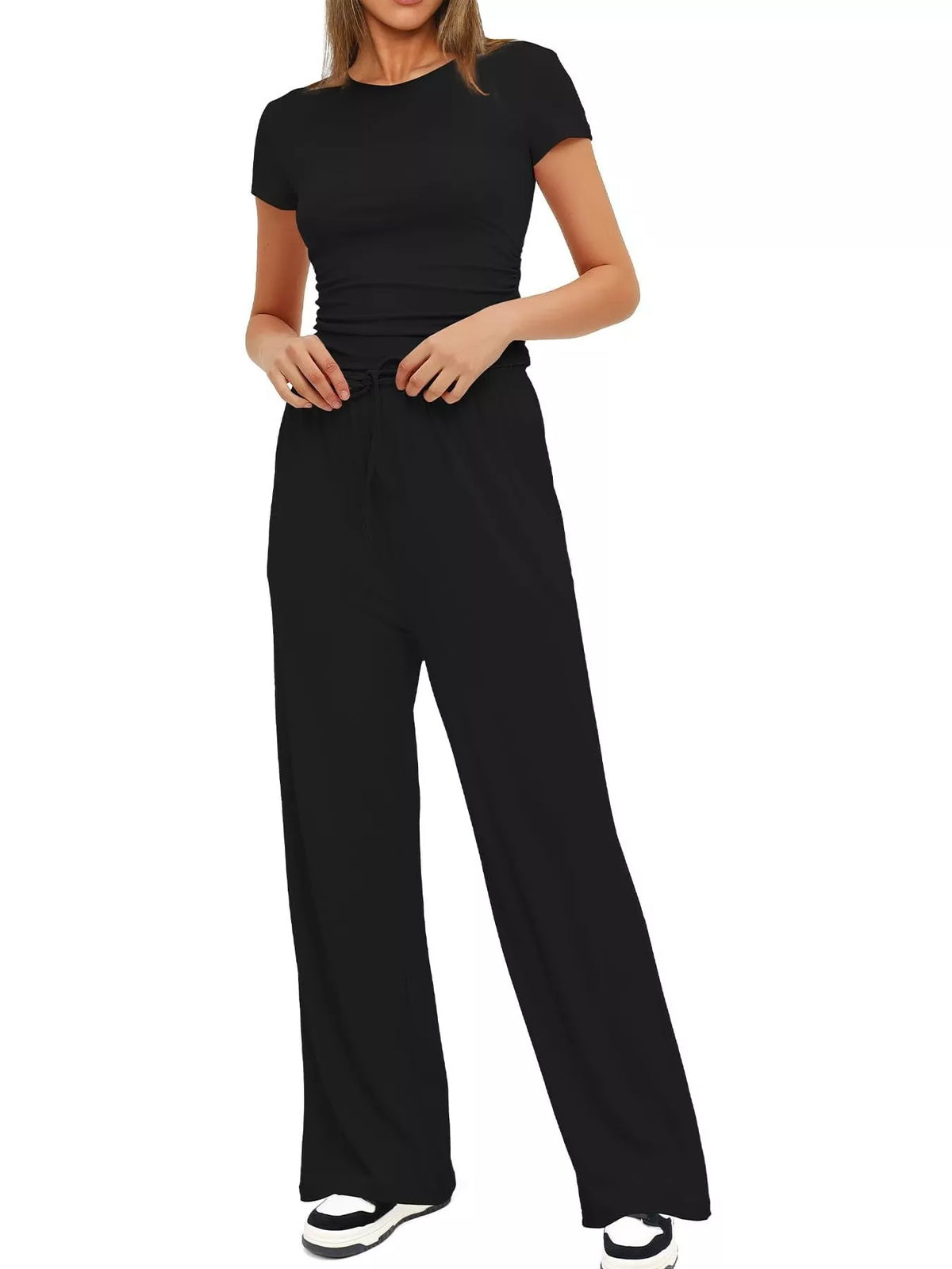 Round Neck Short Sleeve T-Shirt and Pants Two-piece Loungewear Set