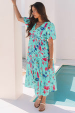 Abstract Print Short Puff Sleeve Tiered Maxi Dress