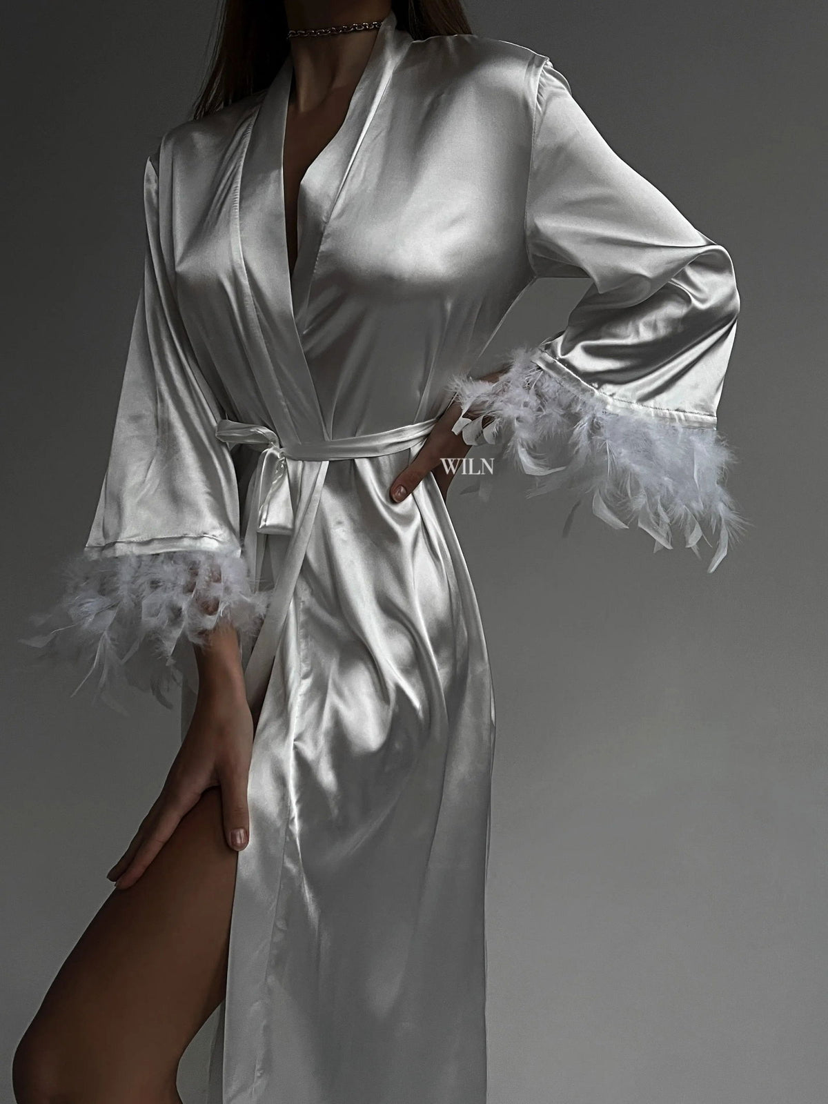 AFFECTION Luxurious White Satin Bridal Robe