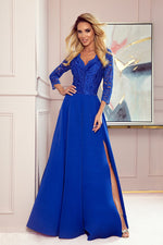 Numoco Amber Long Maxi Occasion Lace Top Dress | 10 Colours blue