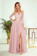 Numoco Amber Long Maxi Occasion Lace Top Dress | 10 Colours pink