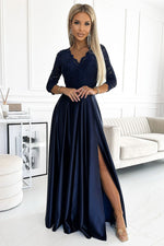 Numoco Amber Long Maxi Occasion Lace Top Dress | 10 Colours navy blue 2