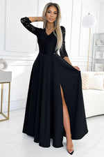 Numoco Amber Long Maxi Occasion Lace Top Dress | 10 Colours black