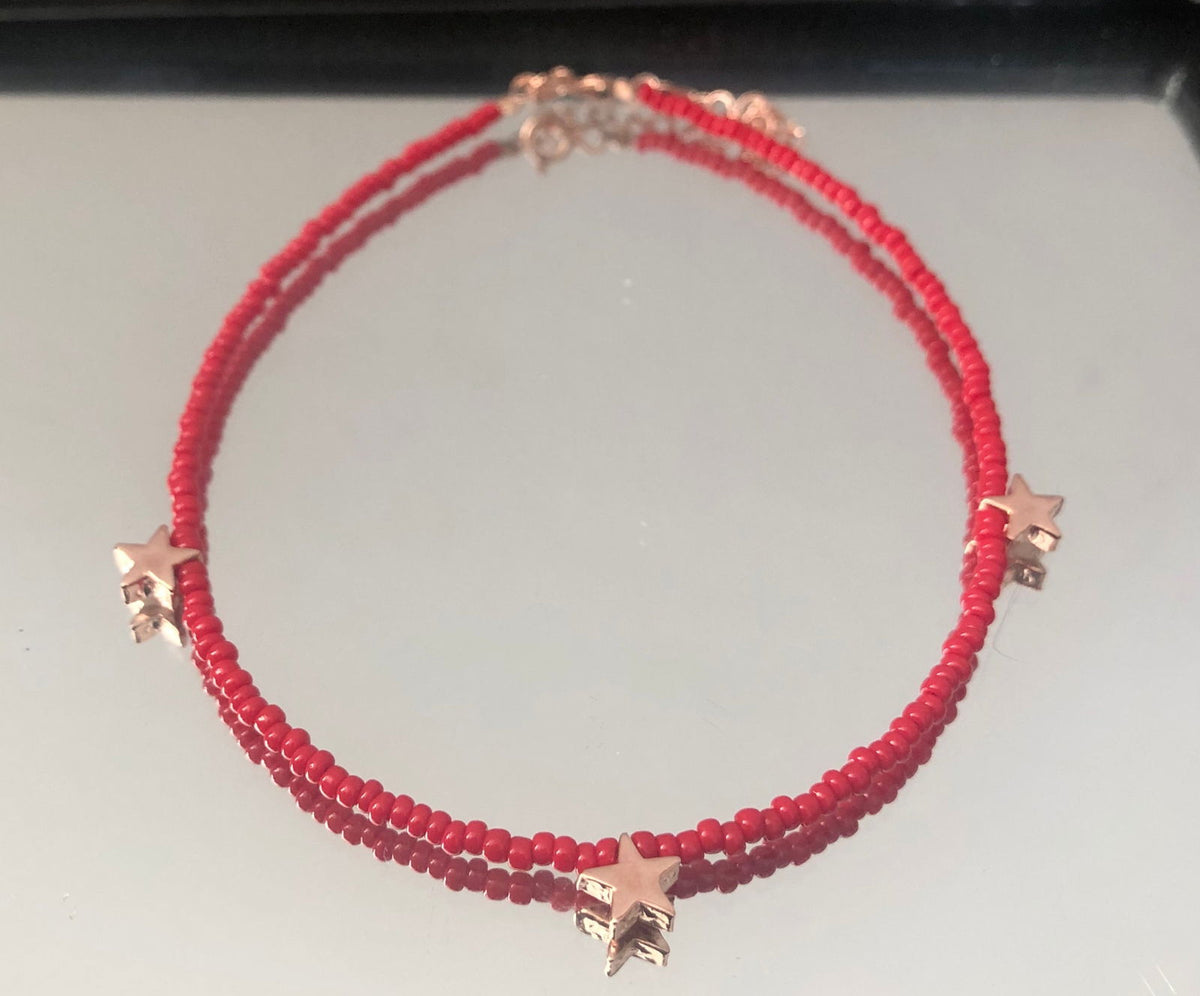 Anklets With Silver Beads Coral Anklet With Silver Star Charms