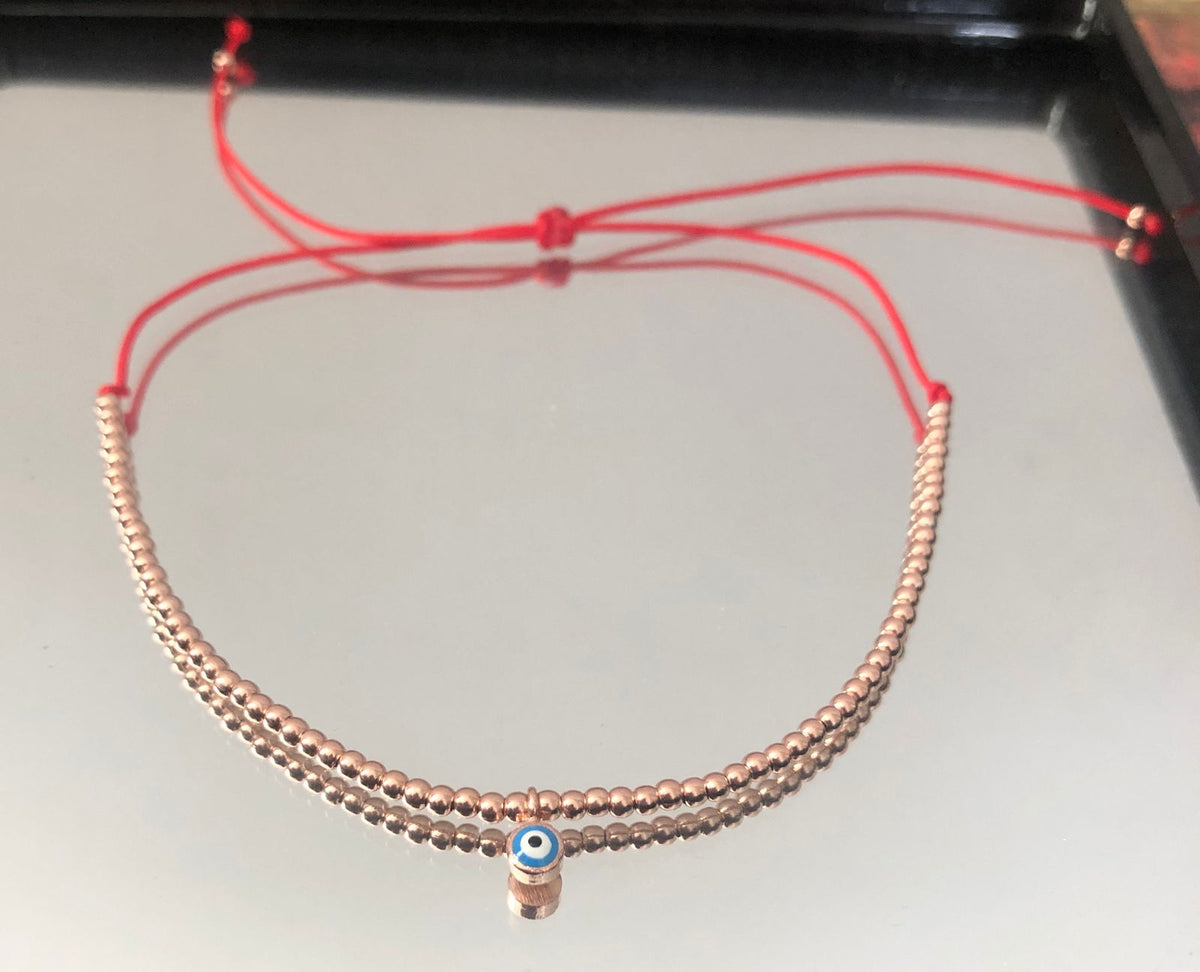 Anklets With Silver Beads Evil eye anklet with rose gold silver beads