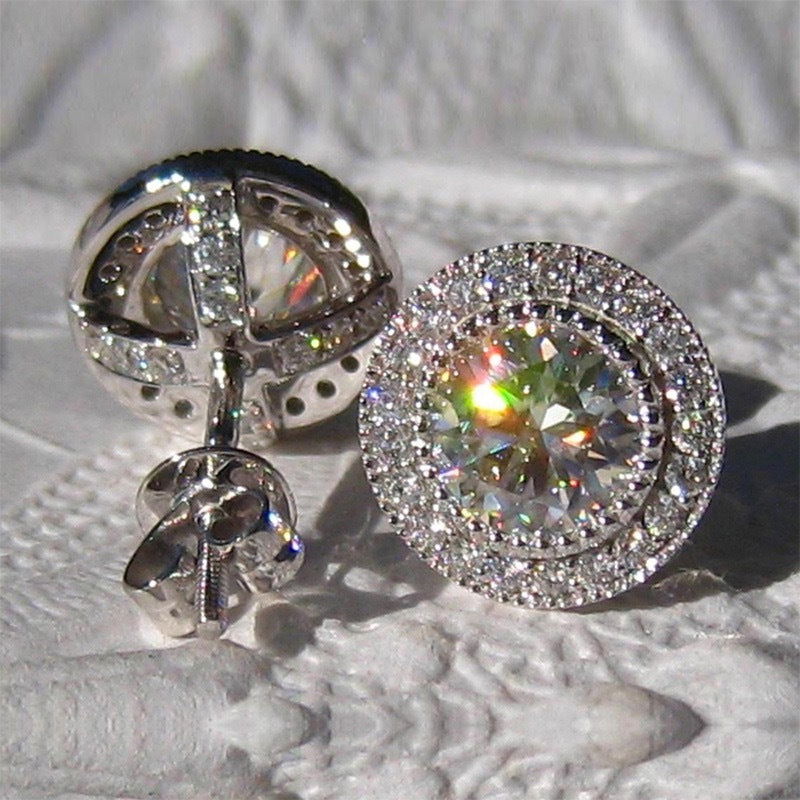 Anouska Moissanite Ear Studs Large Full Diamond Round Diamond Ear Studs White Gold Plated