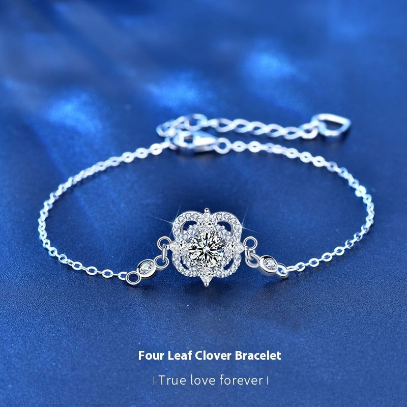 Aoife 925 Sterling Silver Diamond Four Leaf Clover Bracelet