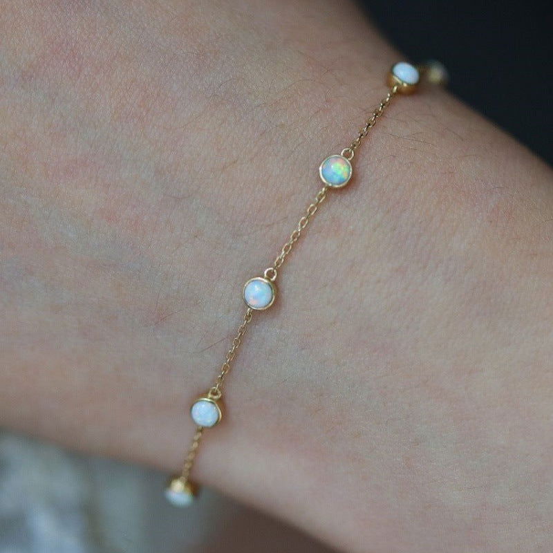 Aria 925 Sterling Silver Plated Dainty Opal Gem Bracelet Gold