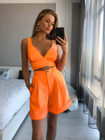 Asymmetric Strap Top High Waist Shorts Shorts & Top Co-ord Set Orange