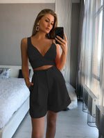 Asymmetric Strap Top High Waist Shorts Shorts & Top Co-ord Set Black