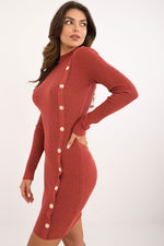 AT Knitted Half-Turtleneck Pencil Daydress with Decorative Buttons