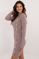 AT Knitted Half-Turtleneck Pencil Daydress with Decorative Buttons