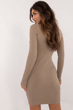 AT Knitted Half-Turtleneck Pencil Daydress with Decorative Buttons