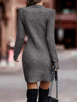 Autumn/Winter Solid Colour Round Neck Long Sleeve Sexy Sweater Dress