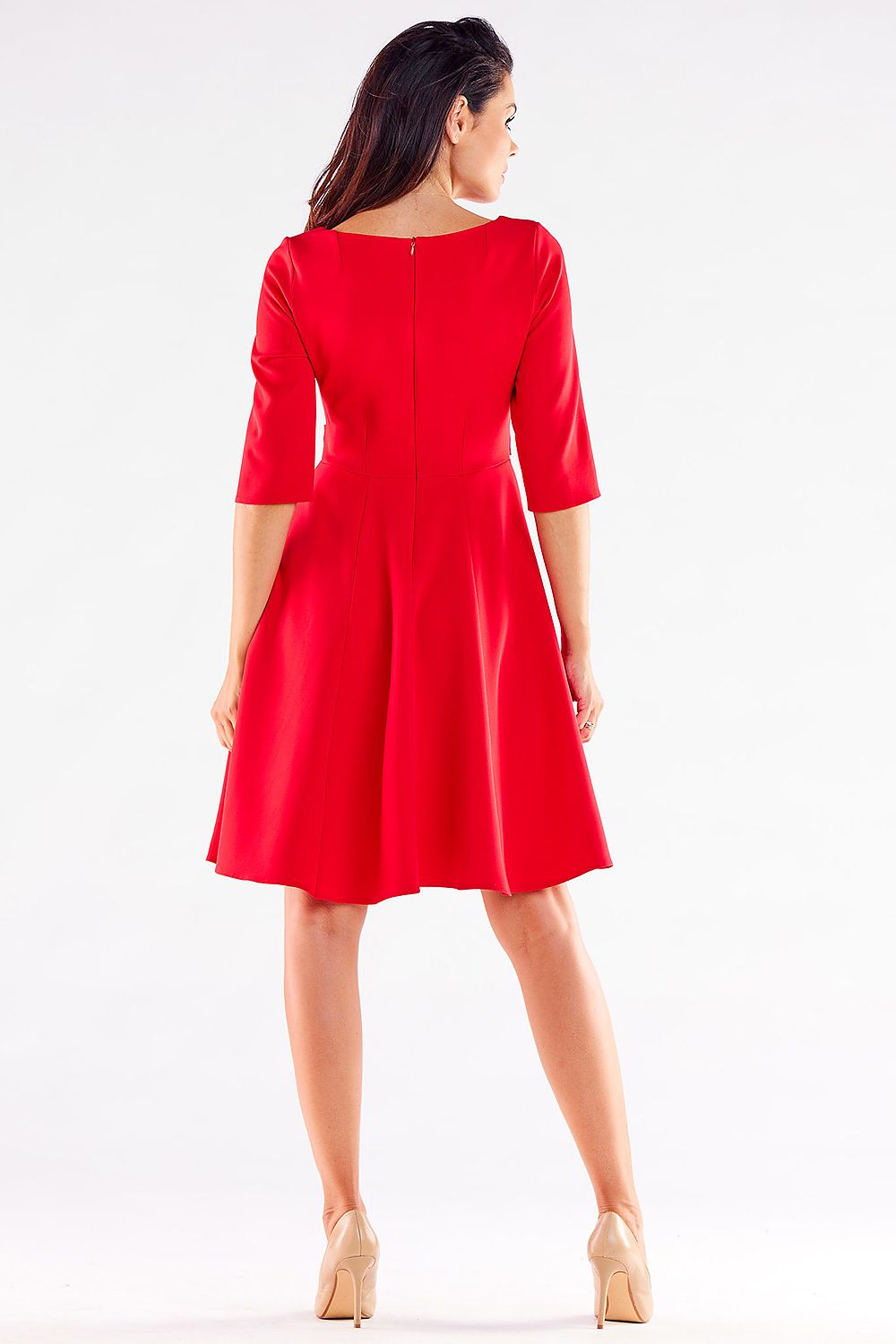 Awama Blushed Short-Sleeve Flared Daydress with Decorative Buttons