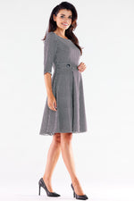 Awama Blushed Short-Sleeve Flared Daydress with Decorative Buttons