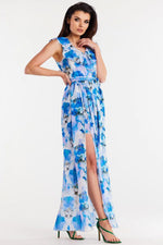Awama Chiffon Daydress with Envelope Ruffle and Asymmetrical Slit Design