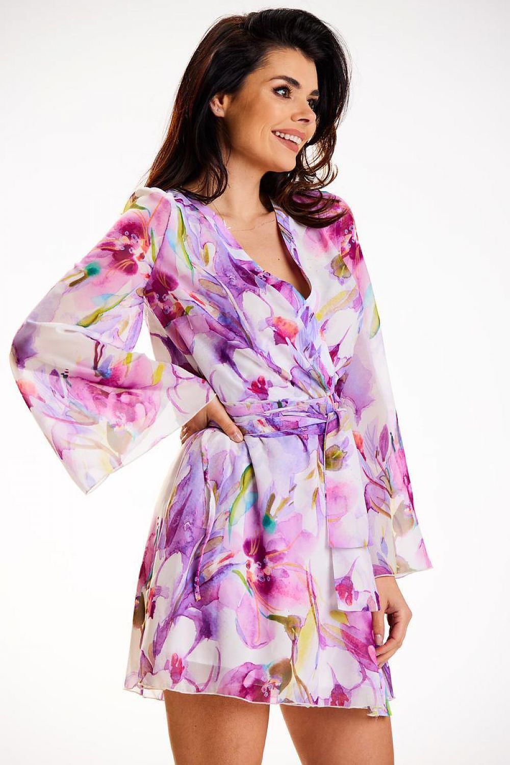 Awama Chiffon Kimono Daydress with Elastic Lining and Adjustable Belt