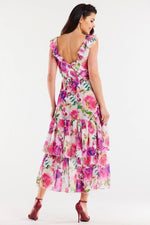 Awama Chiffon Ruffle Asymmetrical Mini Dress with Elastic Waist