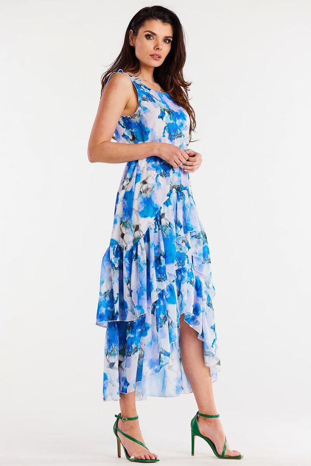 Awama Chiffon Ruffle Asymmetrical Mini Dress with Elastic Waist