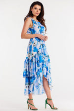 Awama Chiffon Ruffle Asymmetrical Mini Dress with Elastic Waist