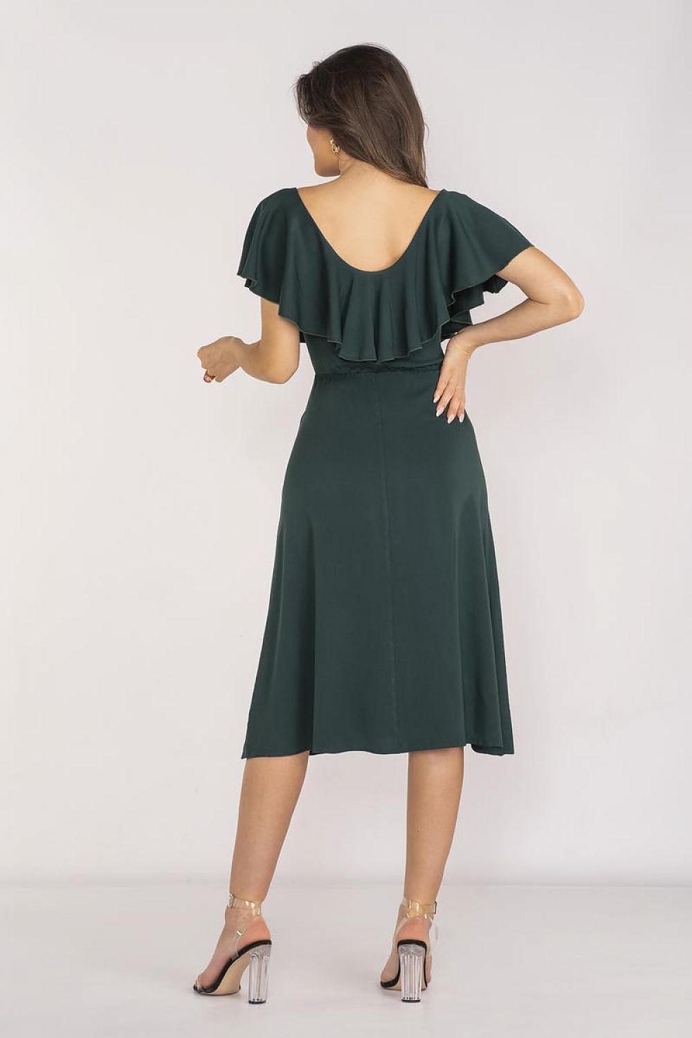 Awama Elegant Midi Daydress with Ruffled Neckline