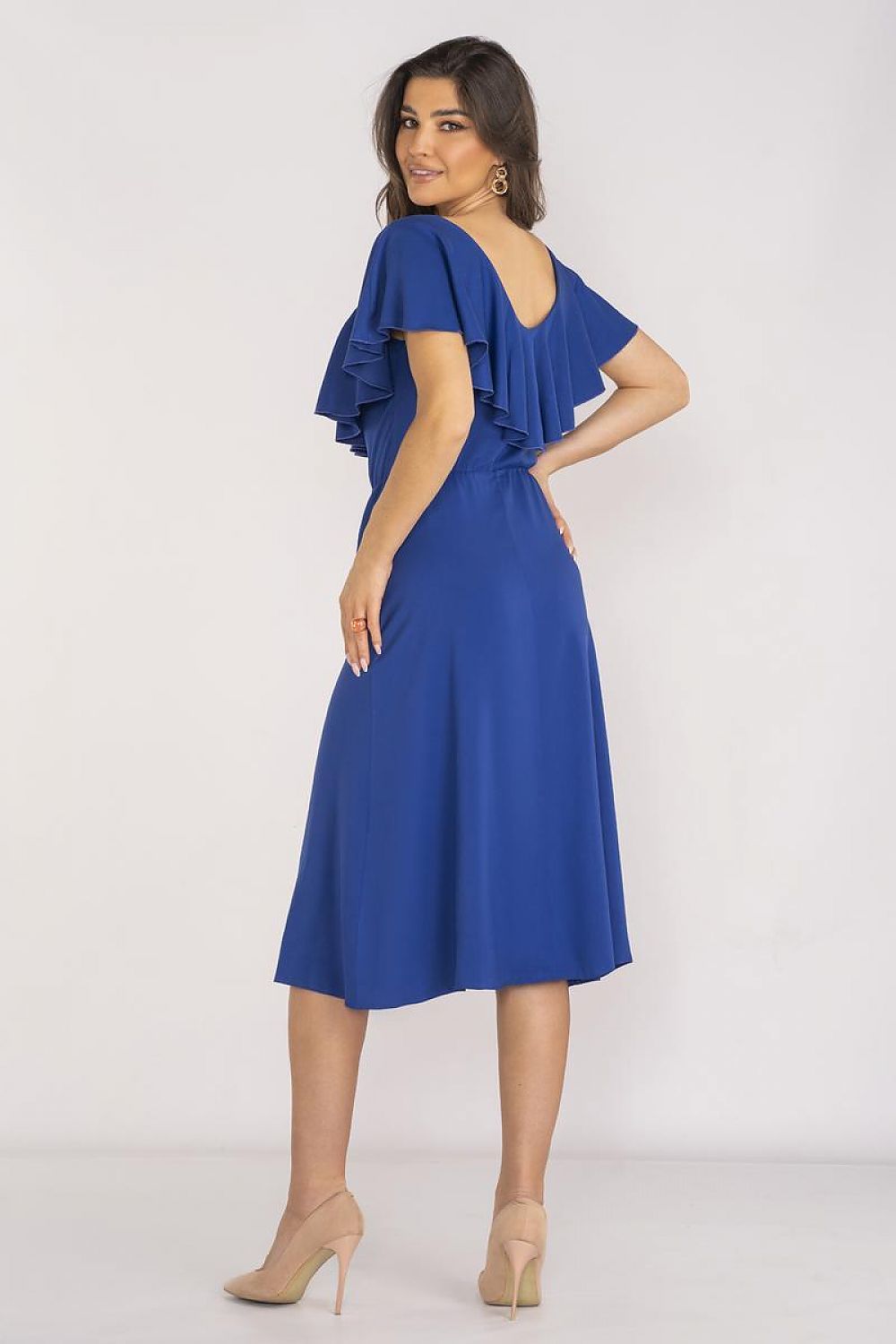 Awama Elegant Midi Daydress with Ruffled Neckline