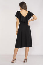 Awama Elegant Midi Daydress with Ruffled Neckline