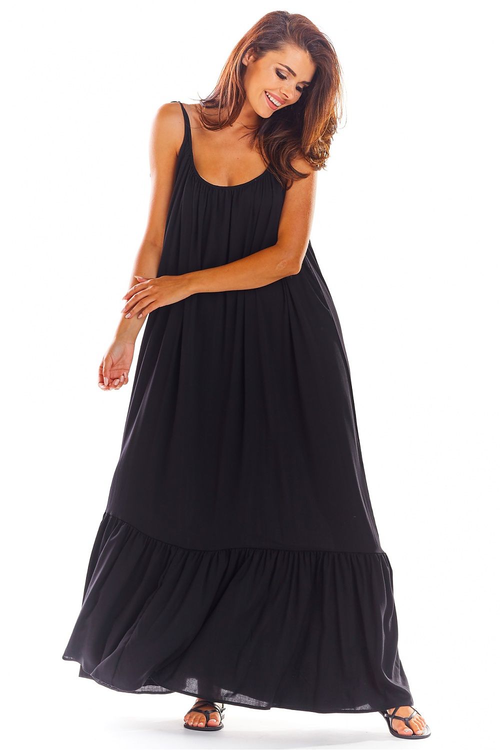 Awama Loose Oversized Daydress with Back Neckline and Flounced Bottom black one-size-fits-all