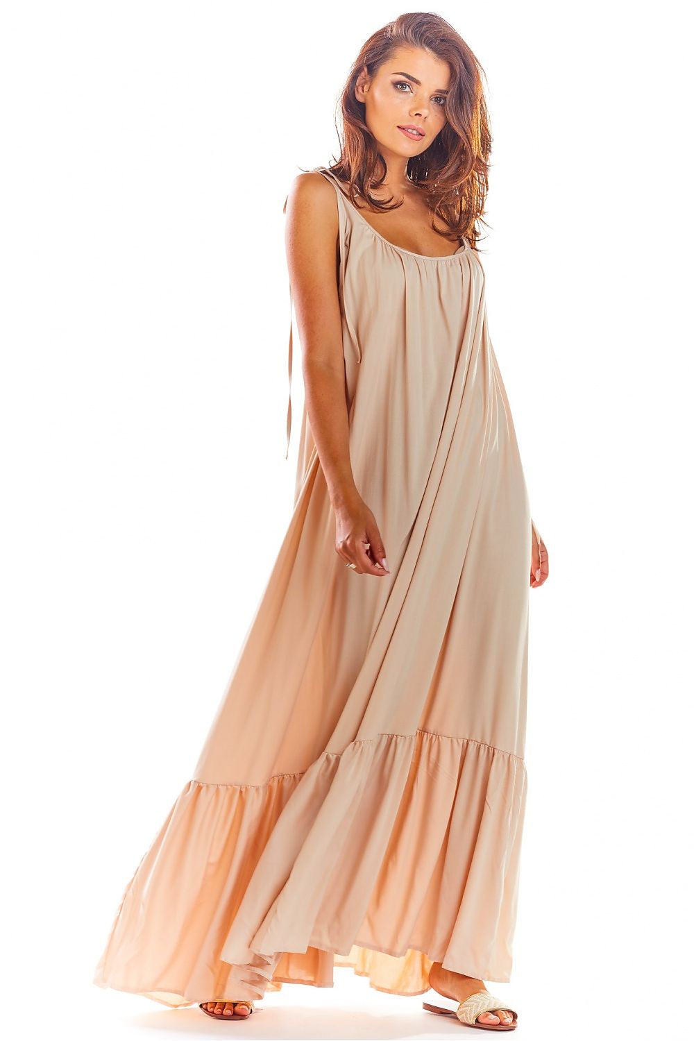 Awama Loose Oversized Daydress with Back Neckline and Flounced Bottom beige one-size-fits-all